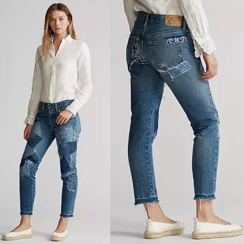 POLO RALPH LAUREN Avery Boyfriend Denim Jeans Patchwork Design Size 27